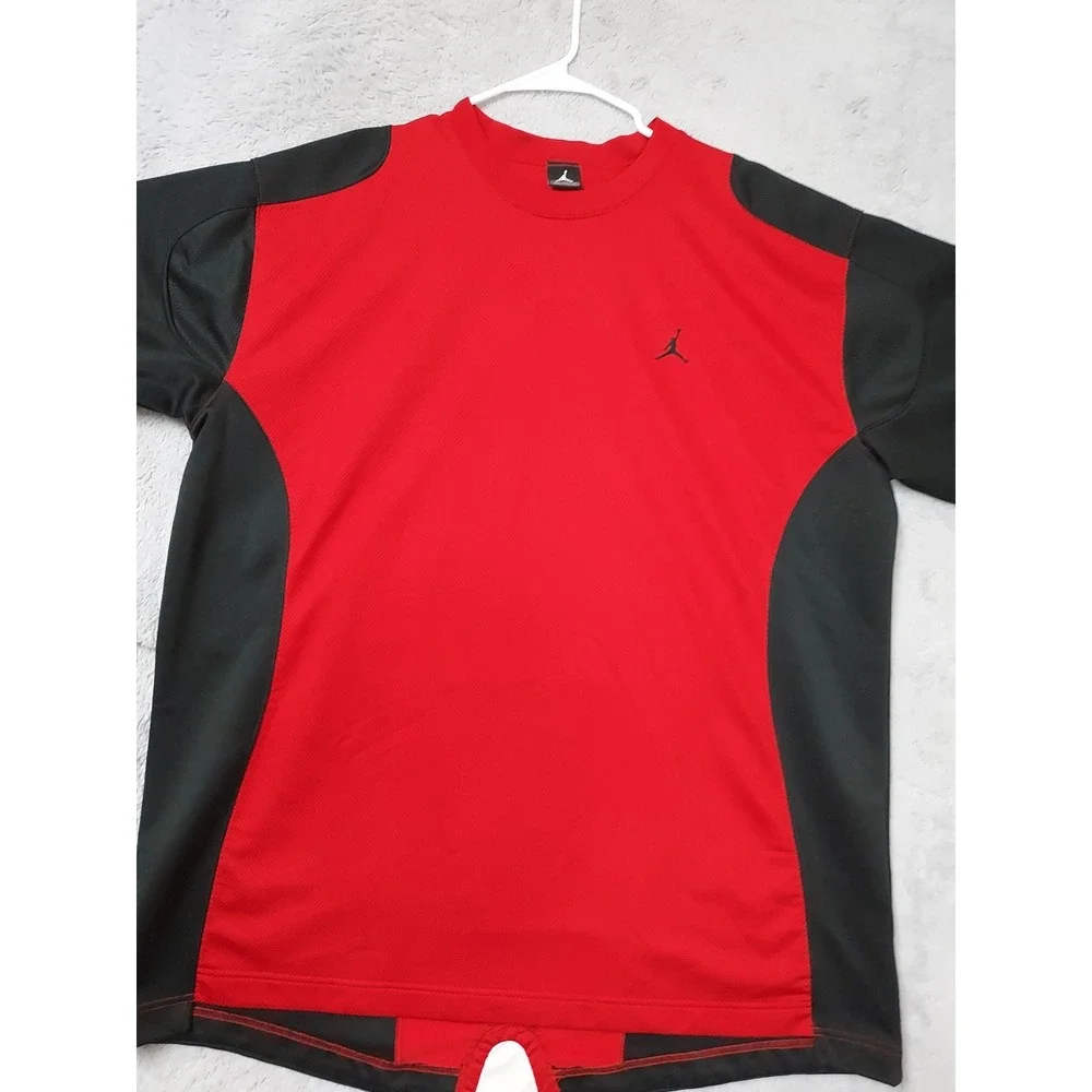 Vintage Jordan Shirt Men 3XL Jumpman Activewear Mesh Jersey Red Black Basketball